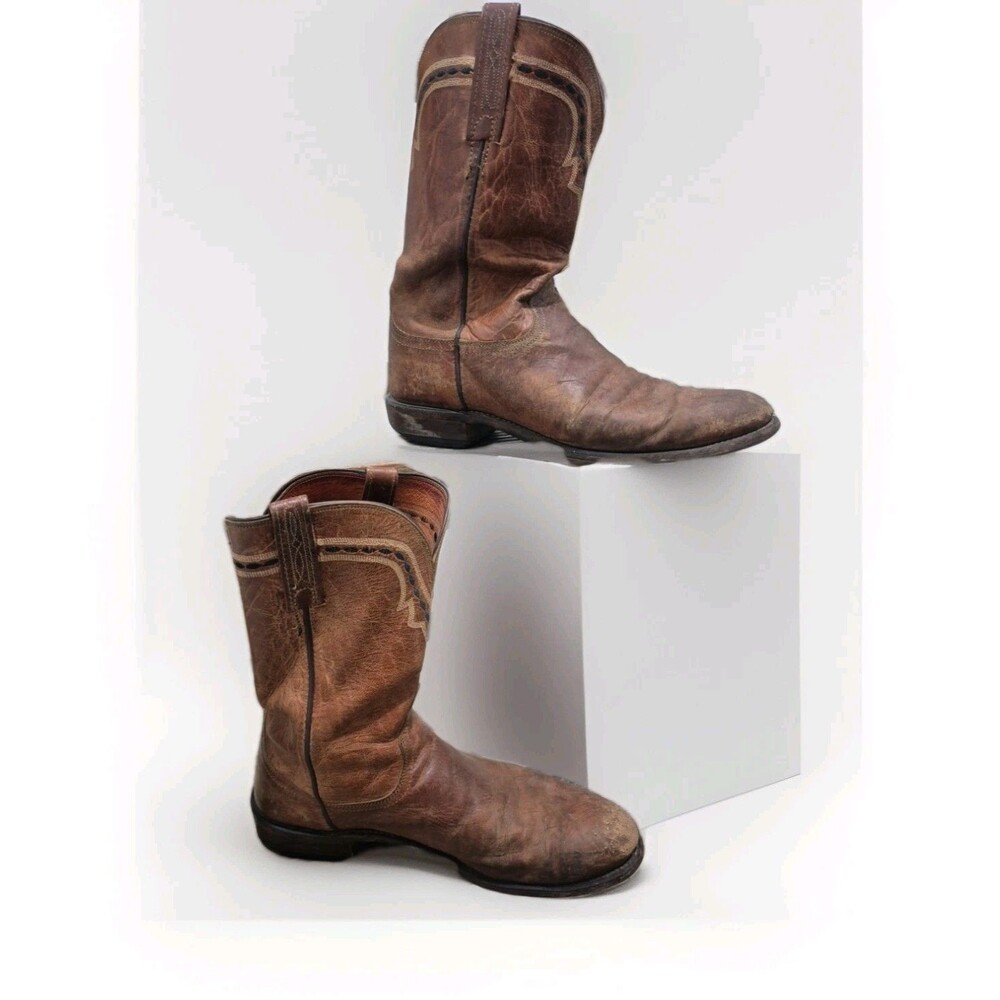 Lucchese 1883 Mad Dog Leather Brown Roper Boots S 9.5D TO121C2  Western USA